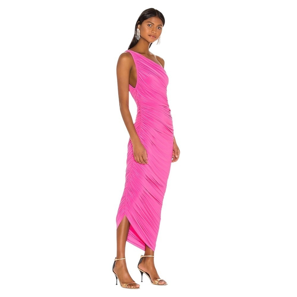Norma Kamali Gown Womens M Orchid Pink Diana One Shoulder Ruched Maxi